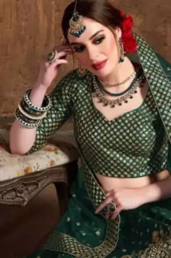 emerald silk blend embroidered traditional lehenga choli