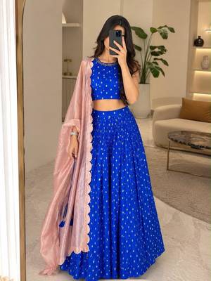 royal blue silk blend embroidered traditional lehenga choli upto 44 1