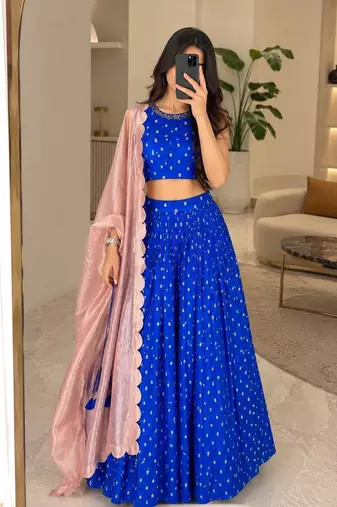 royal blue silk blend embroidered traditional lehenga choli upto 44