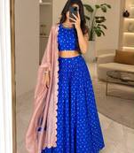 royal blue silk blend embroidered traditional lehenga choli upto 44
