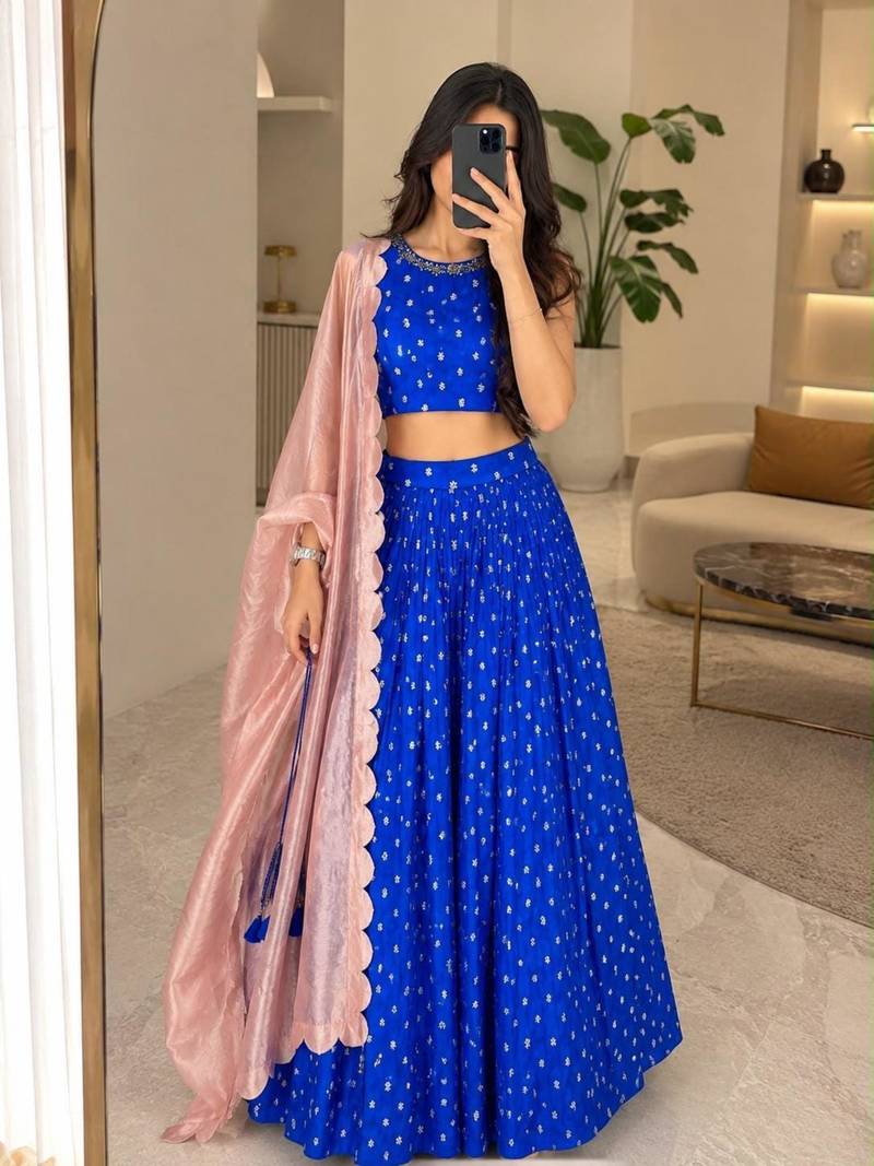 royal blue silk blend embroidered traditional lehenga choli upto 44