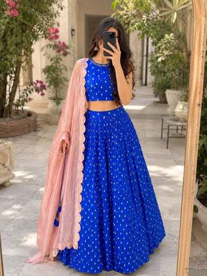 royal blue silk blend embroidered traditional lehenga choli upto 44 2