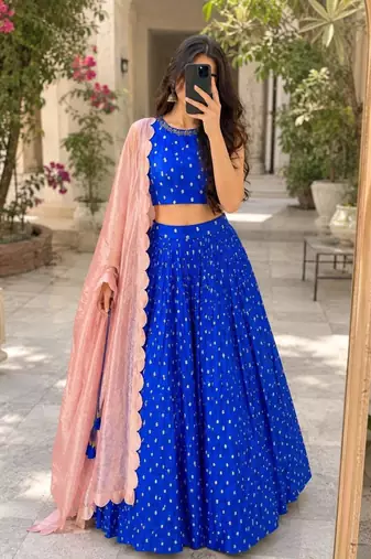 royal blue silk blend embroidered traditional lehenga choli upto 44