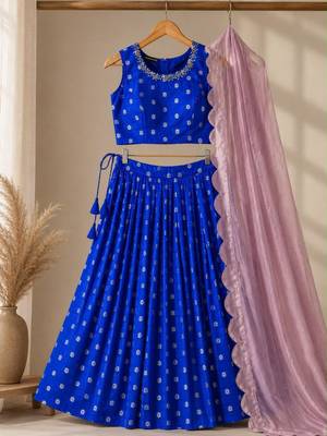 royal blue silk blend embroidered traditional lehenga choli upto 44 3