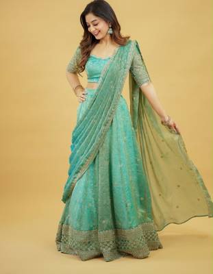sea green silk blend embroidered traditional lehenga choli upto 44 1