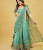sea green silk blend embroidered traditional lehenga choli upto 44
