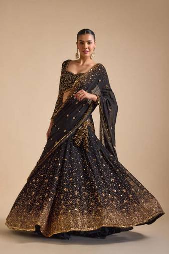black georgette embroidered traditional lehenga choli