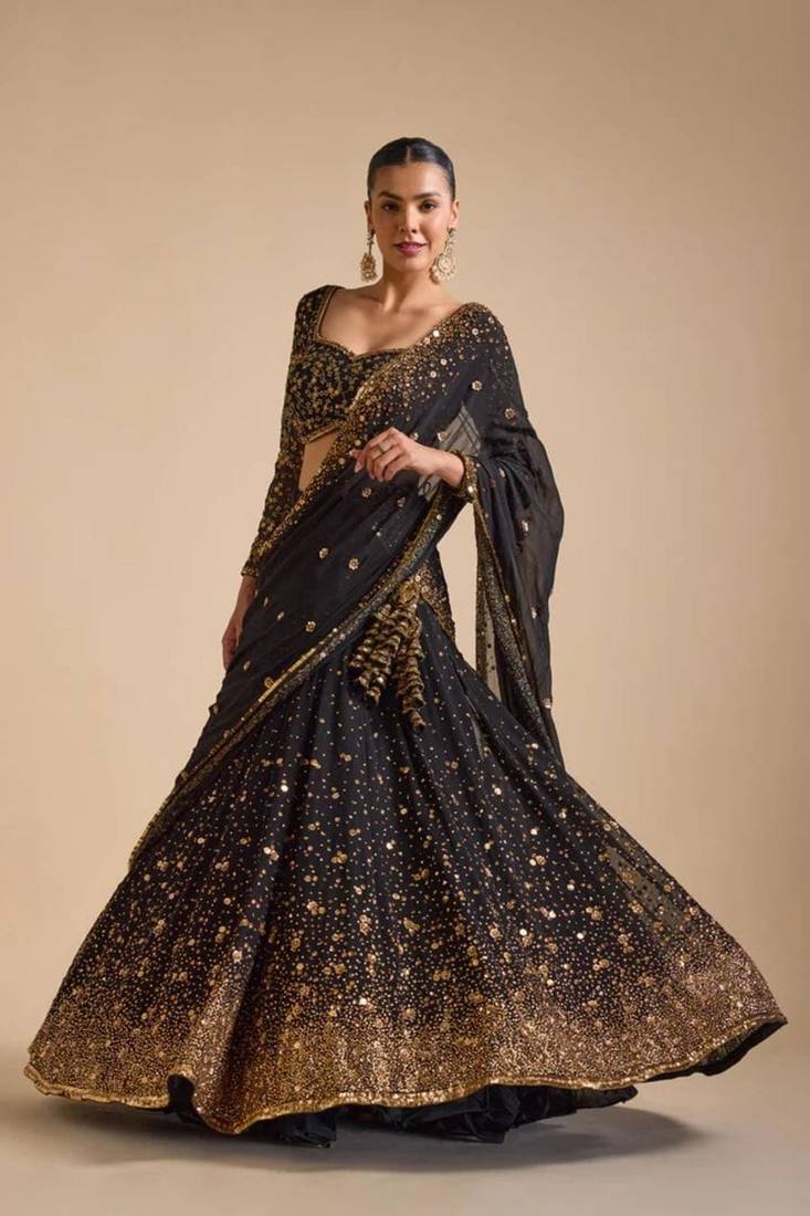 black georgette embroidered traditional lehenga choli