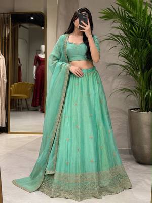 sea green silk blend embroidered traditional lehenga choli upto 44 2