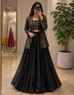 black crepe embroidered traditional lehenga choli upto 42 1