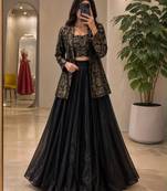 black crepe embroidered traditional lehenga choli upto 42