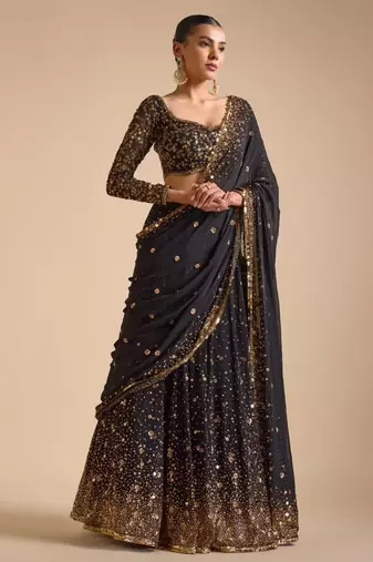 black georgette embroidered traditional lehenga choli