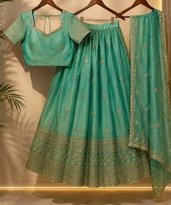 sea green silk blend embroidered traditional lehenga choli upto 44 3
