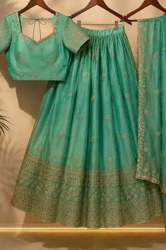 sea green silk blend embroidered traditional lehenga choli upto 44