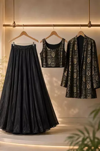 black crepe embroidered traditional lehenga choli upto 42