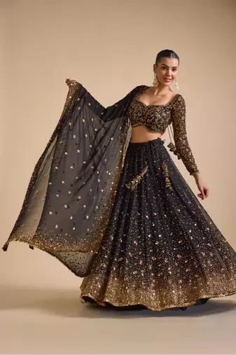 black georgette embroidered traditional lehenga choli