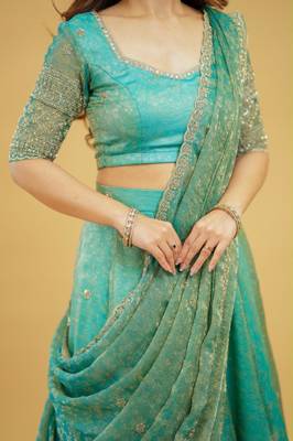 sea green silk blend embroidered traditional lehenga choli upto 44 4