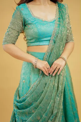 sea green silk blend embroidered traditional lehenga choli upto 44