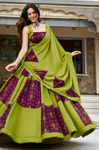 multicolor rayon printed traditional lehenga choli upto 42