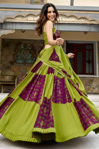 multicolor rayon printed traditional lehenga choli upto 42