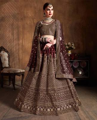 maroon silk blend embroidered traditional lehenga choli 1