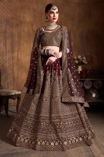 maroon silk blend embroidered traditional lehenga choli