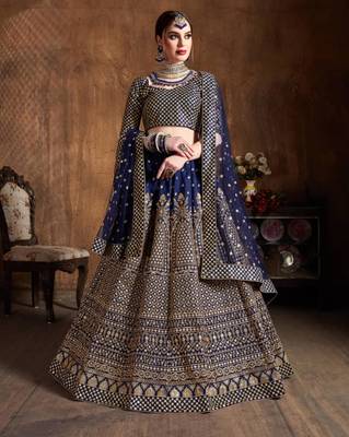 navy blue silk blend embroidered traditional lehenga choli 1