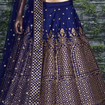 navy blue silk blend embroidered traditional lehenga choli 2