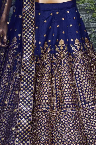 navy blue silk blend embroidered traditional lehenga choli