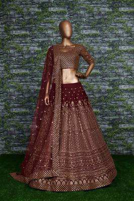 maroon silk blend embroidered traditional lehenga choli 3