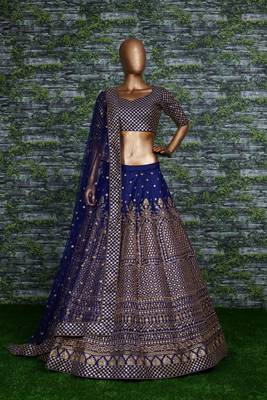 navy blue silk blend embroidered traditional lehenga choli 3
