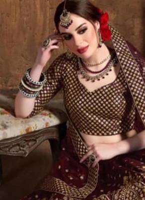 maroon silk blend embroidered traditional lehenga choli 4
