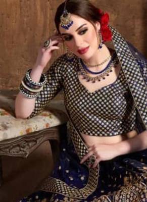 navy blue silk blend embroidered traditional lehenga choli 4