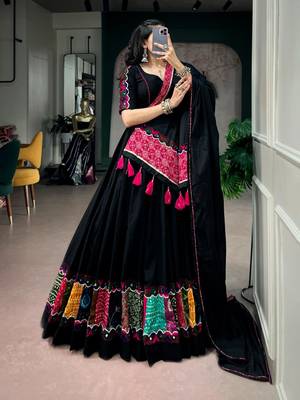 black cotton poly embroidered traditional lehenga choli upto 42 1