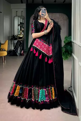 black cotton poly embroidered traditional lehenga choli upto 42