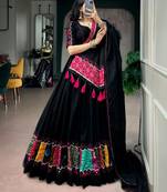 black cotton poly embroidered traditional lehenga choli upto 42