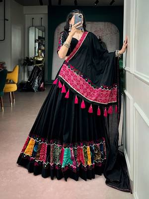 black cotton poly embroidered traditional lehenga choli upto 42 2