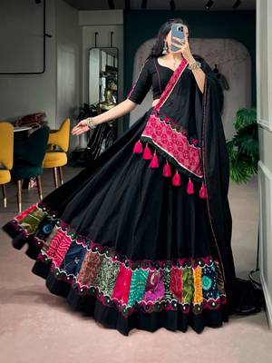 black cotton poly embroidered traditional lehenga choli upto 42 3