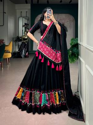 black cotton poly embroidered traditional lehenga choli upto 42 4
