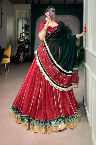 red georgette printed traditional lehenga choli upto 42