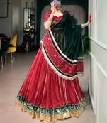 red georgette printed traditional lehenga choli upto 42