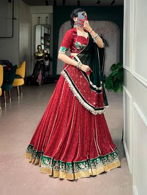 red georgette printed traditional lehenga choli upto 42 2