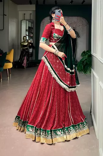 red georgette printed traditional lehenga choli upto 42