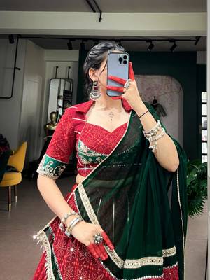 red georgette printed traditional lehenga choli upto 42 3
