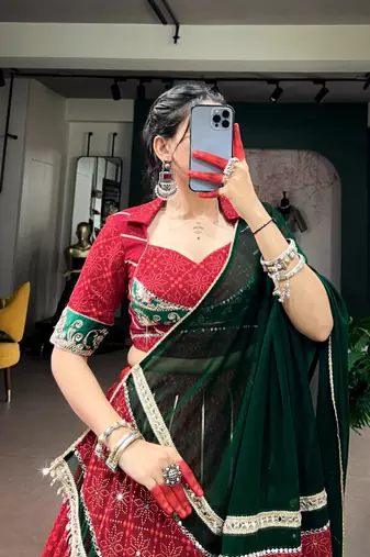 red georgette printed traditional lehenga choli upto 42