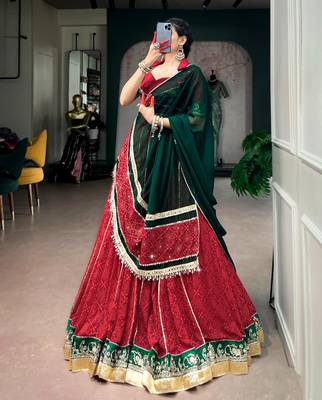 red georgette printed traditional lehenga choli upto 42 4