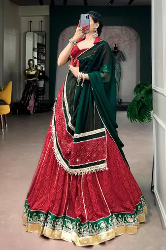 red georgette printed traditional lehenga choli upto 42