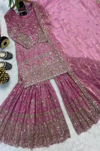 Pink embroidered sharara suit stitched