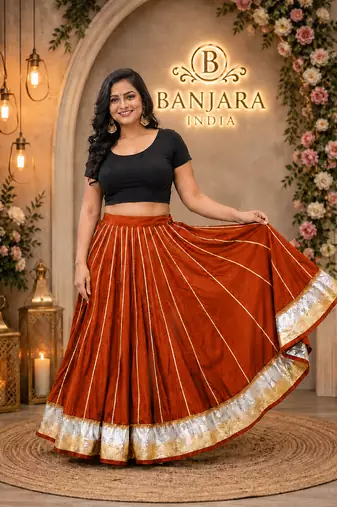 Women’s Long Flair Chaniya Skirt for Navratri & Garba  Free Size (upto XL)