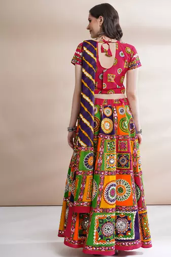Women's Traditional Cotton Chaniya Choli Set with Dupatta  Free Size (upto 42)